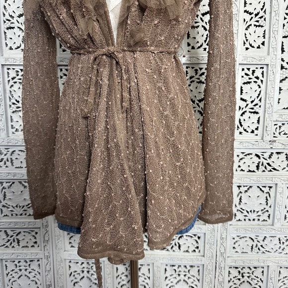 Anthropologie Ryu Tan Lace Boho Coquette Lace Tie Front Open Cardigan Sz Small - Picture 2 of 9